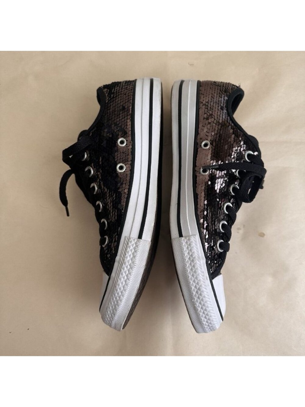 Converse All Star Sequin Low Top Sneakers Women 7.5 Chuck Bronze Sparkle Shoe - Picture 5 of 9